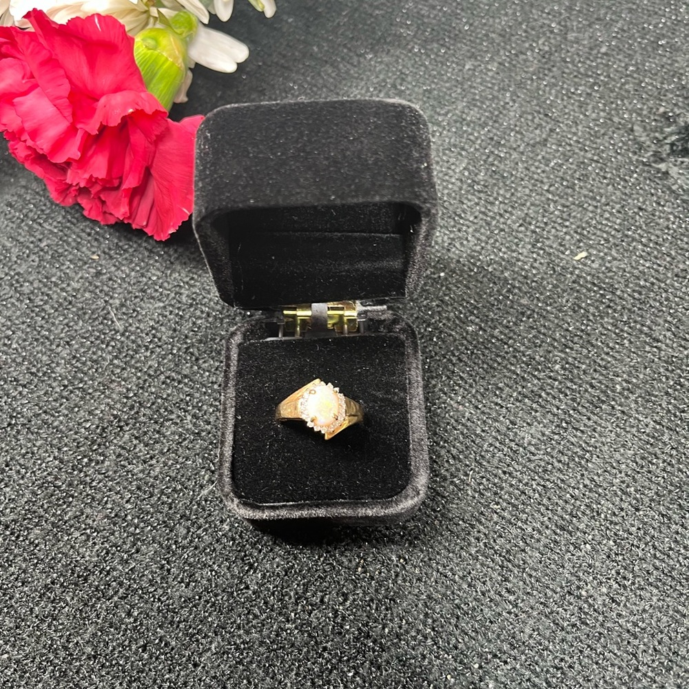 Genuine 14 Karat Gold Opal and Diamond Ring - Picture 12 of 16
